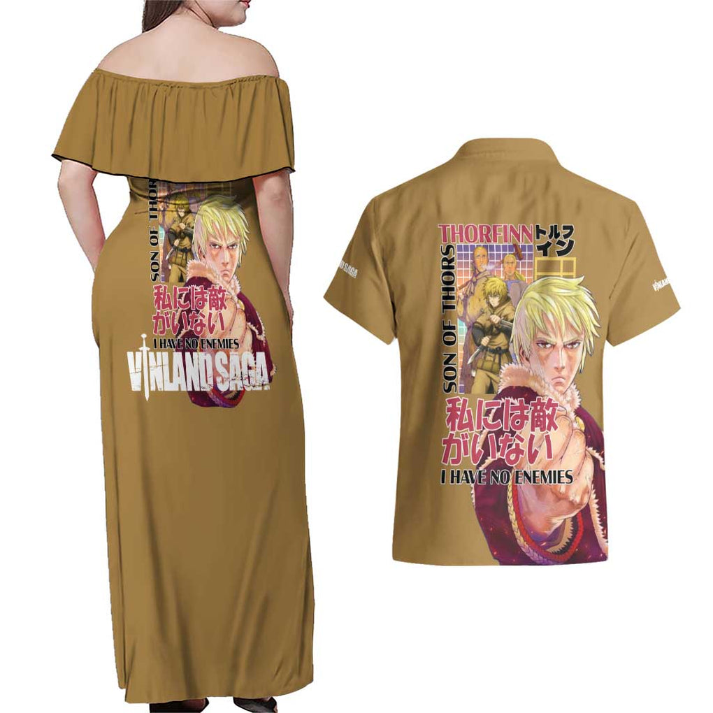 Thorfinn Vinlad Saga Couples Matching Off Shoulder Maxi Dress and Hawaiian Shirt Anime Style