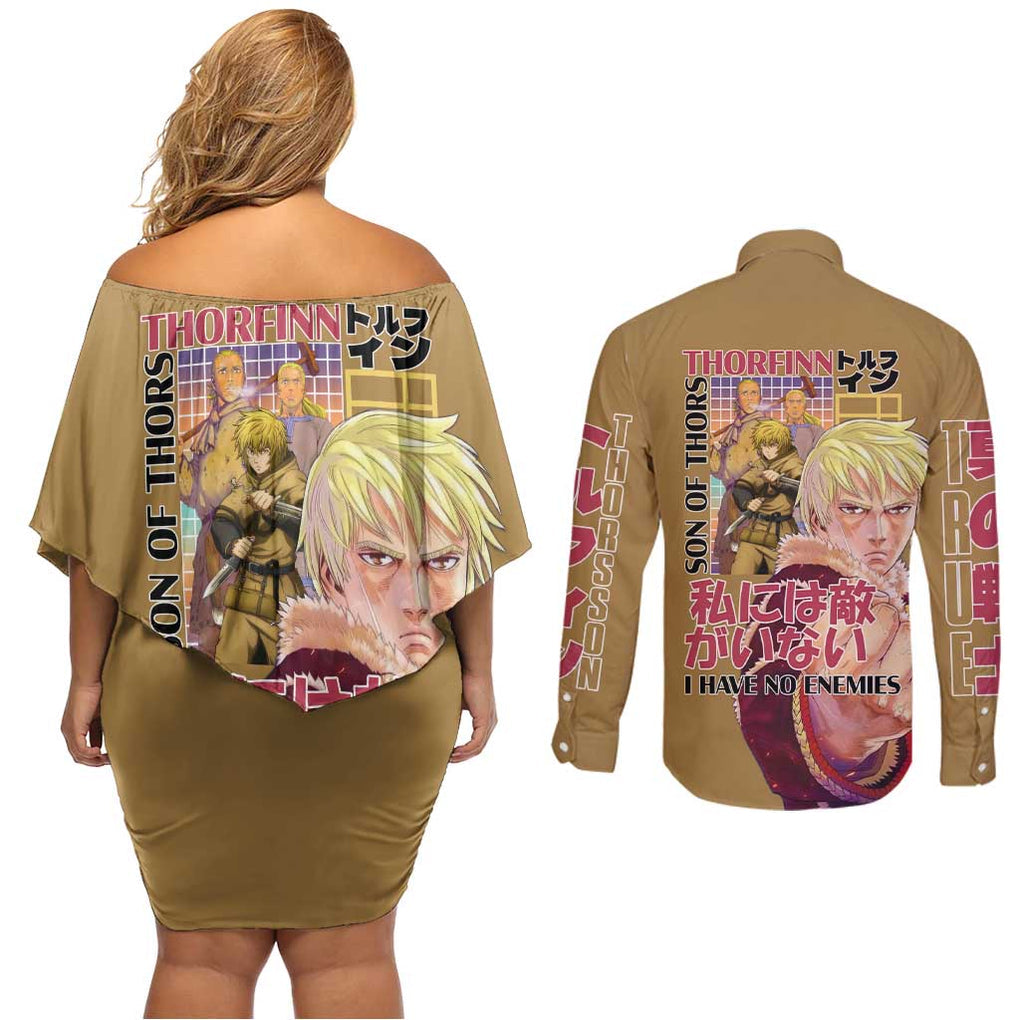 Thorfinn Vinlad Saga Couples Matching Off Shoulder Short Dress and Long Sleeve Button Shirt Anime Style