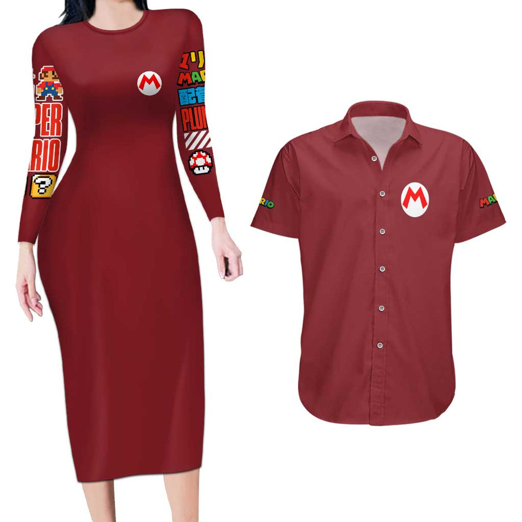 Mario Bros Mario Bros Couples Matching Long Sleeve Bodycon Dress and Hawaiian Shirt Anime Mix 3D Game Style