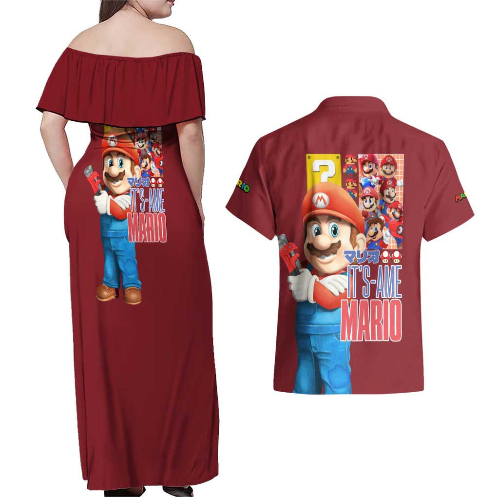 Mario Bros Mario Bros Couples Matching Off Shoulder Maxi Dress and Hawaiian Shirt Anime Mix 3D Game Style