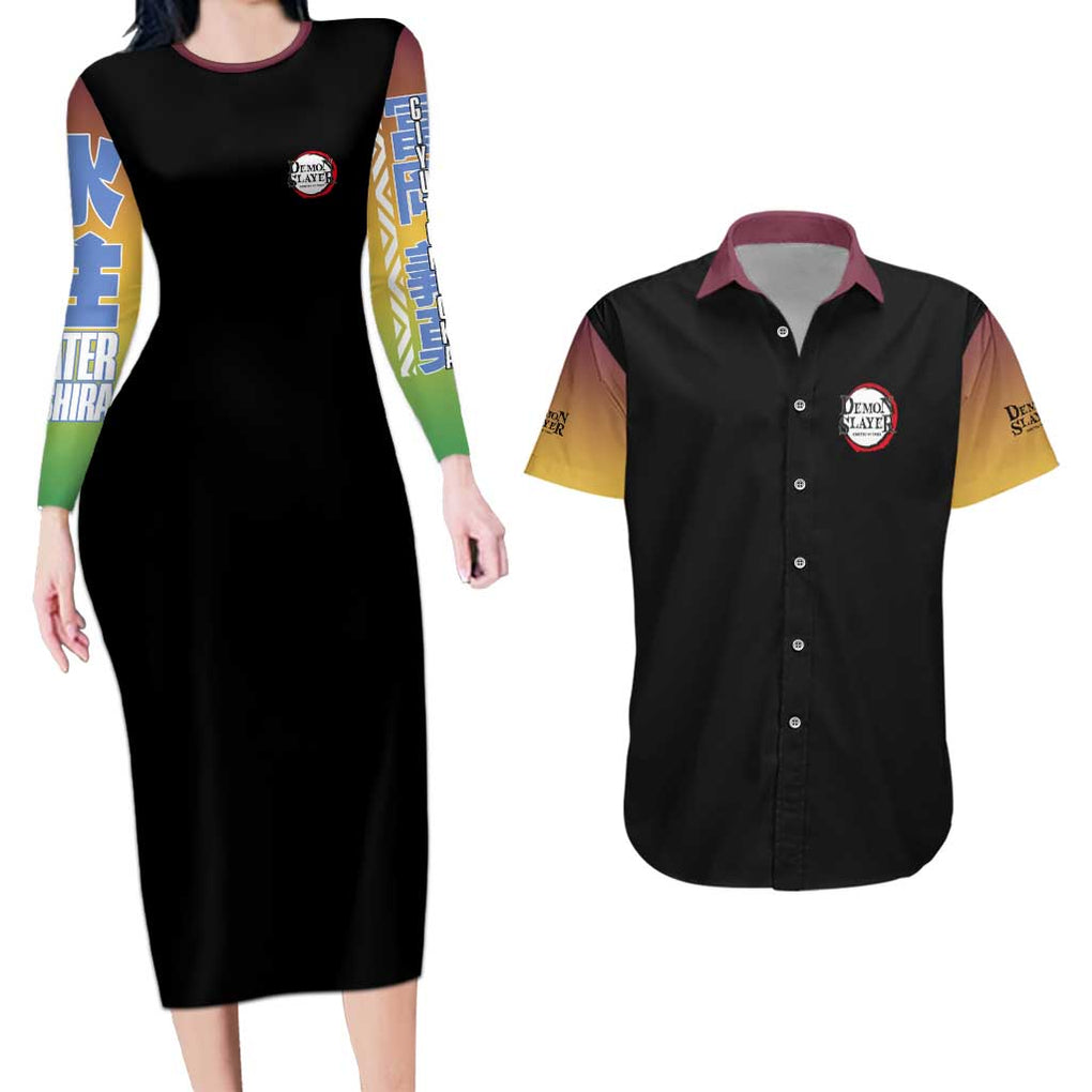 Giyu Tomioka V3 Demon Slayer Couples Matching Long Sleeve Bodycon Dress and Hawaiian Shirt Anime Style