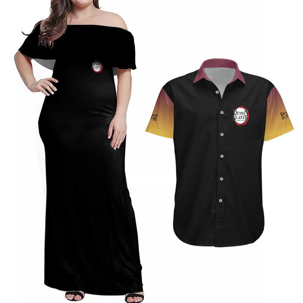Giyu Tomioka V3 Demon Slayer Couples Matching Off Shoulder Maxi Dress and Hawaiian Shirt Anime Style