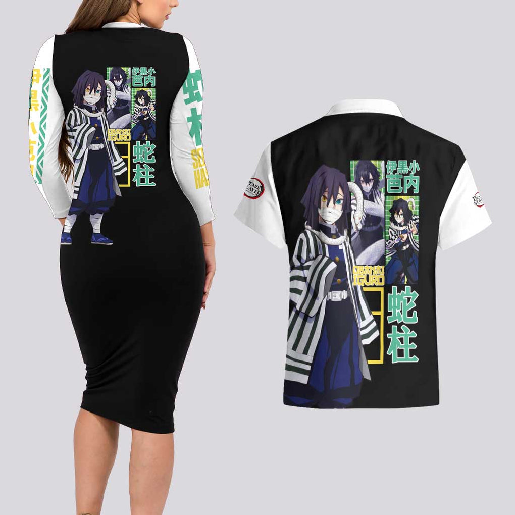Obanai Iguro V2 Demon Slayer Couples Matching Long Sleeve Bodycon Dress and Hawaiian Shirt Anime Style