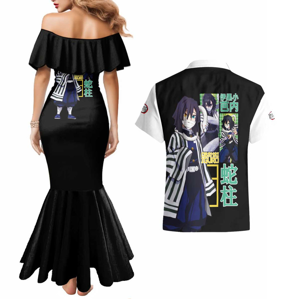 Obanai Iguro V2 Demon Slayer Couples Matching Mermaid Dress and Hawaiian Shirt Anime Style