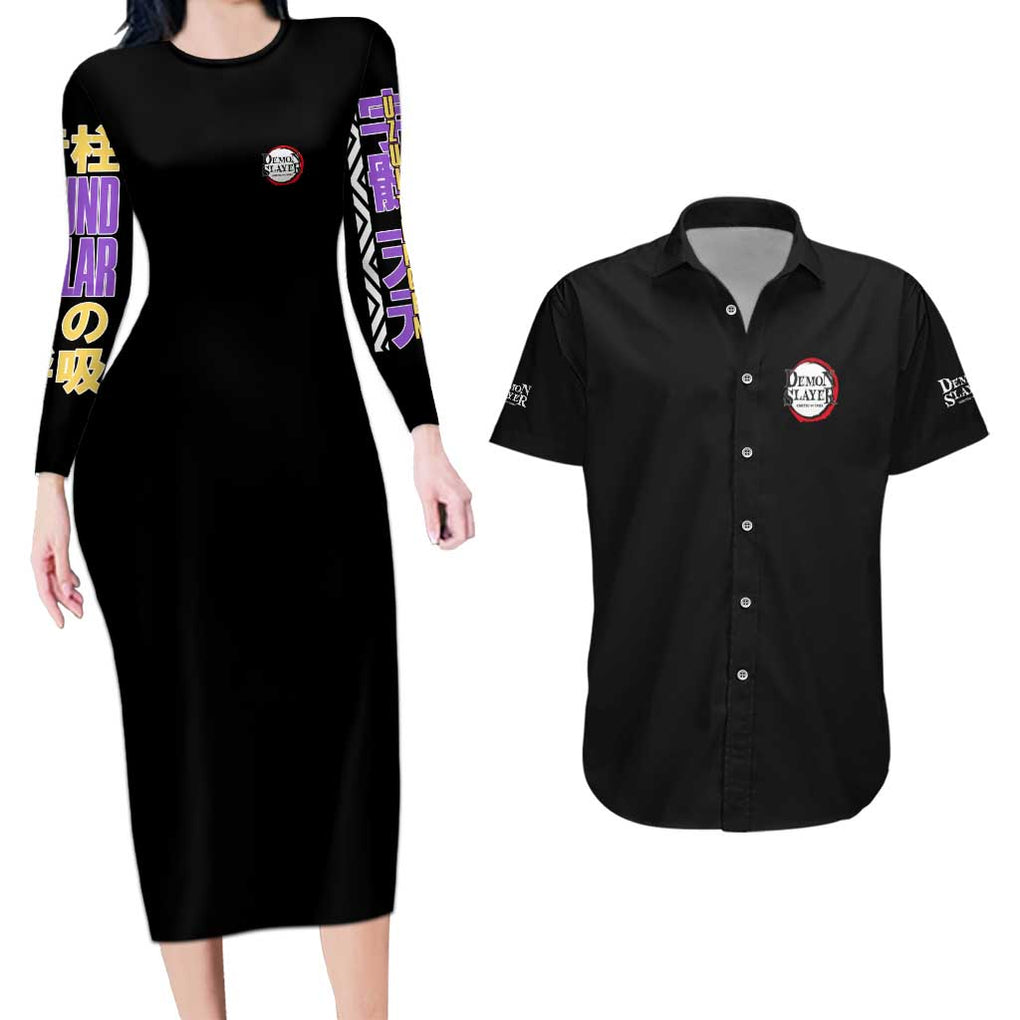 Uzui Tengen V2 Demon Slayer Couples Matching Long Sleeve Bodycon Dress and Hawaiian Shirt Anime Style