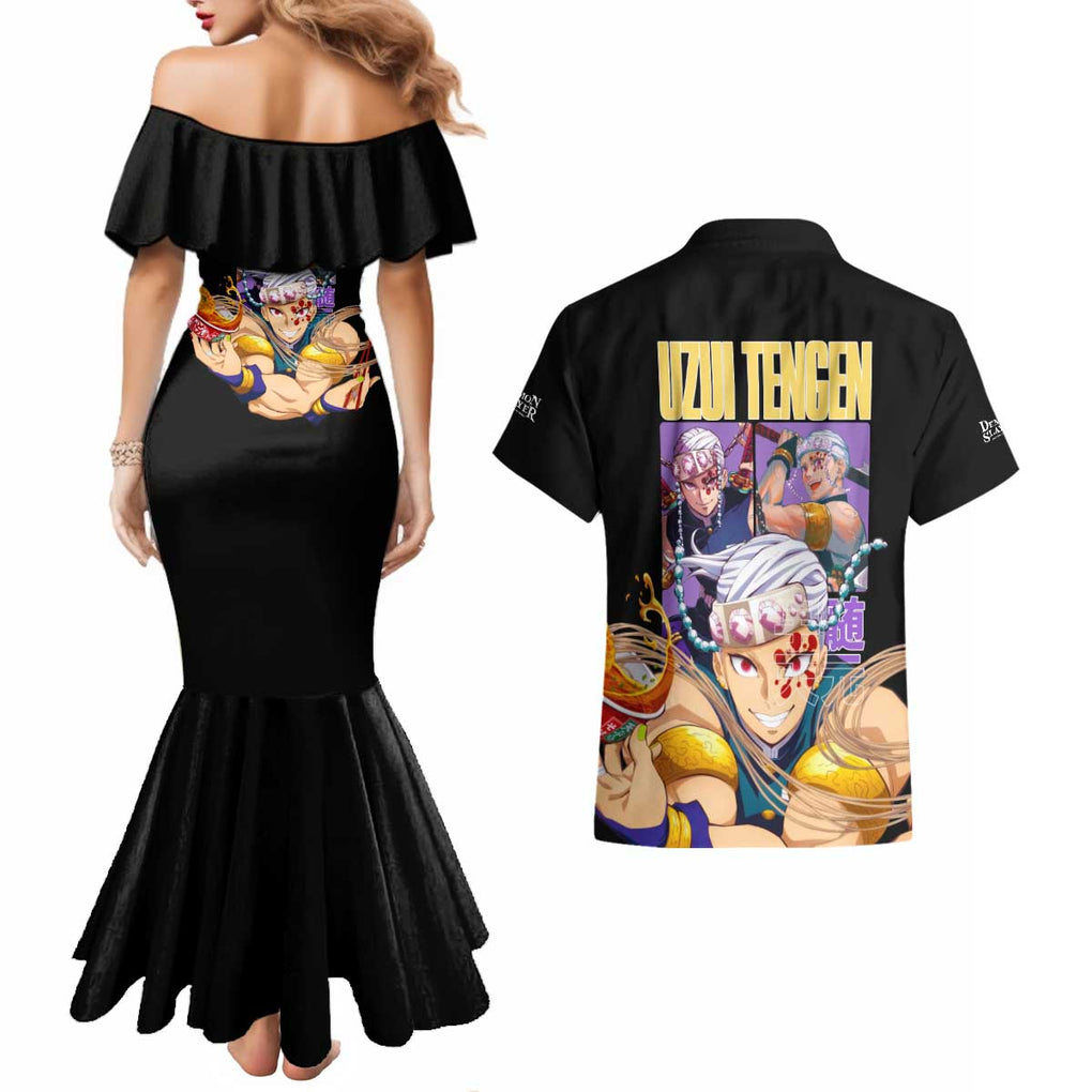 Uzui Tengen V2 Demon Slayer Couples Matching Mermaid Dress and Hawaiian Shirt Anime Style