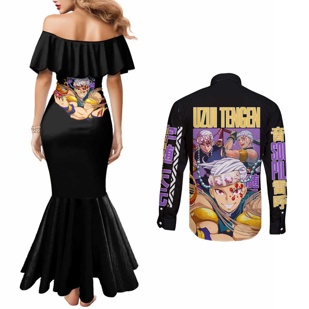 Uzui Tengen V2 Demon Slayer Couples Matching Mermaid Dress and Long Sleeve Button Shirt Anime Style