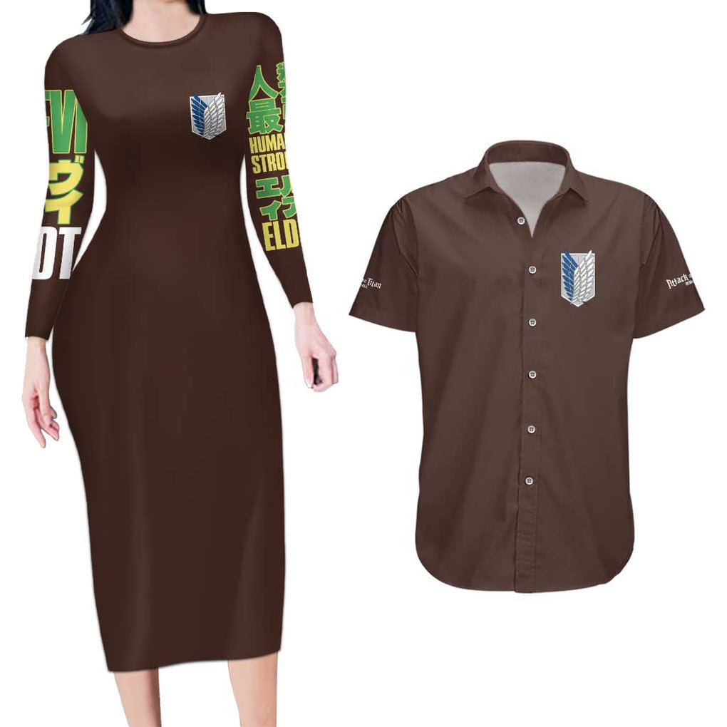 Levi Ackerman V3 Attack on Titan Couples Matching Long Sleeve Bodycon Dress and Hawaiian Shirt Anime Style