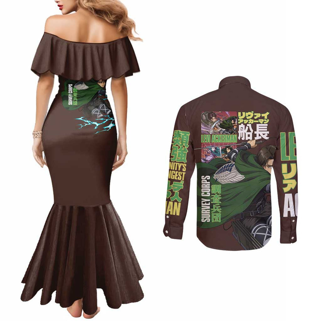 Levi Ackerman V3 Attack on Titan Couples Matching Mermaid Dress and Long Sleeve Button Shirt Anime Style