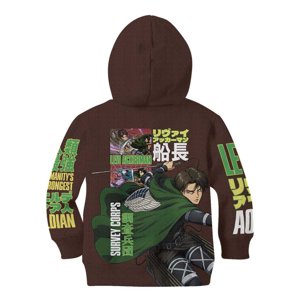 Levi Ackerman V3 Attack on Titan Kid Hoodie Anime Style