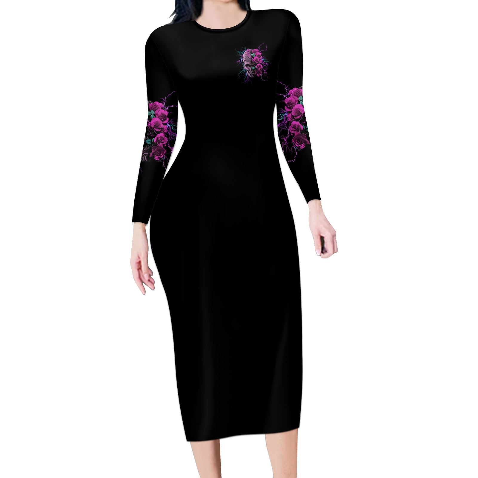 i-am-the-storm-skull-rose-long-sleeve-bodycon-dress