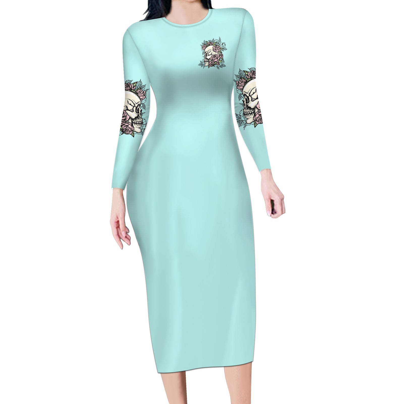 i-may-not-be-perfect-skull-roses-long-sleeve-bodycon-dress