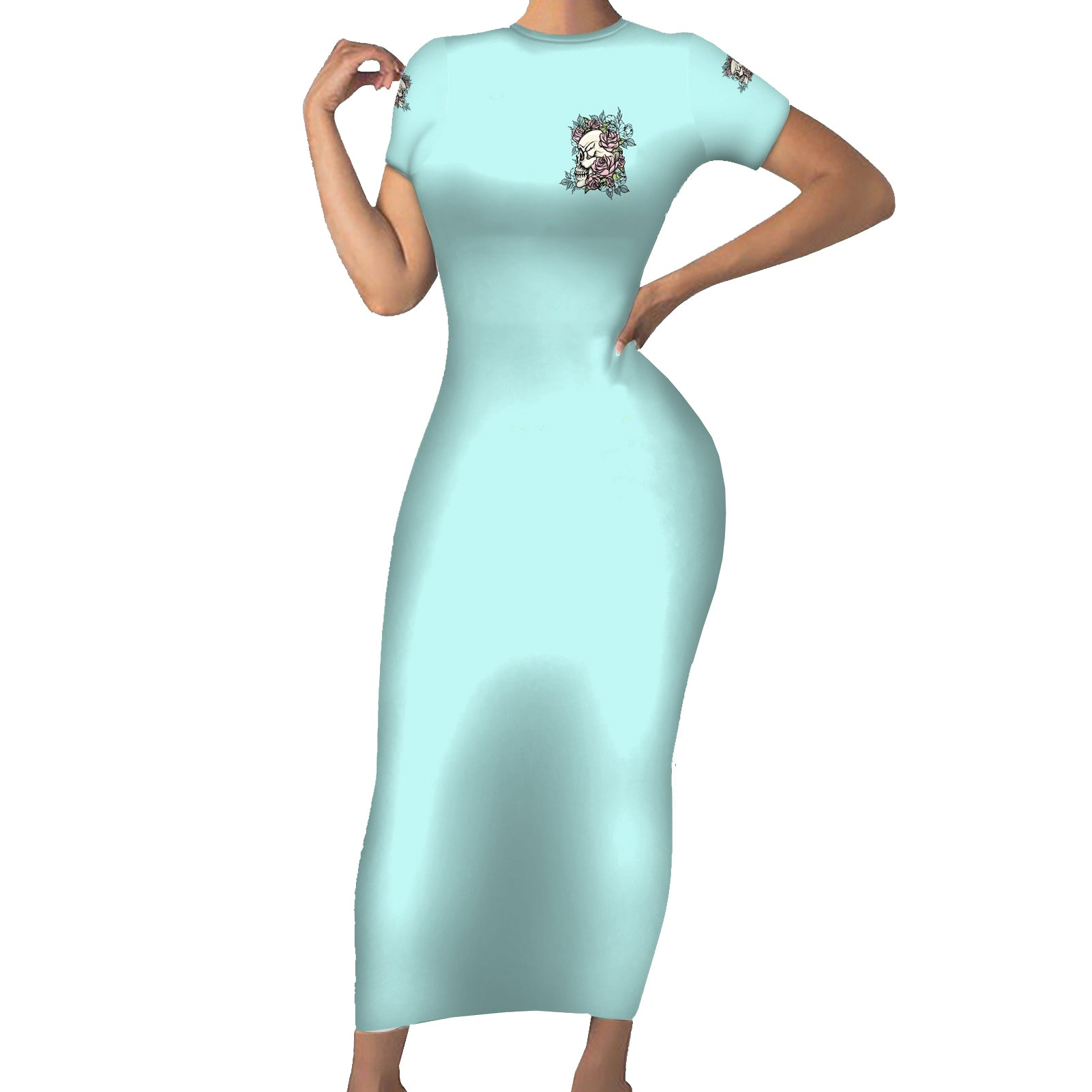 i-may-not-be-perfect-skull-roses-short-sleeve-bodycon-dress