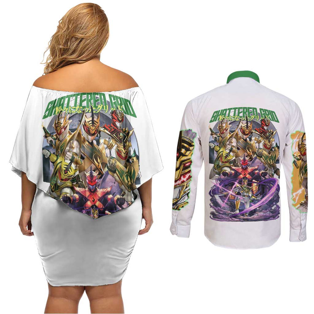 Lord Drakkon Mighty Morphin Power Rangers Couples Matching Off Shoulder Short Dress and Long Sleeve Button Shirt Japan Anime Style