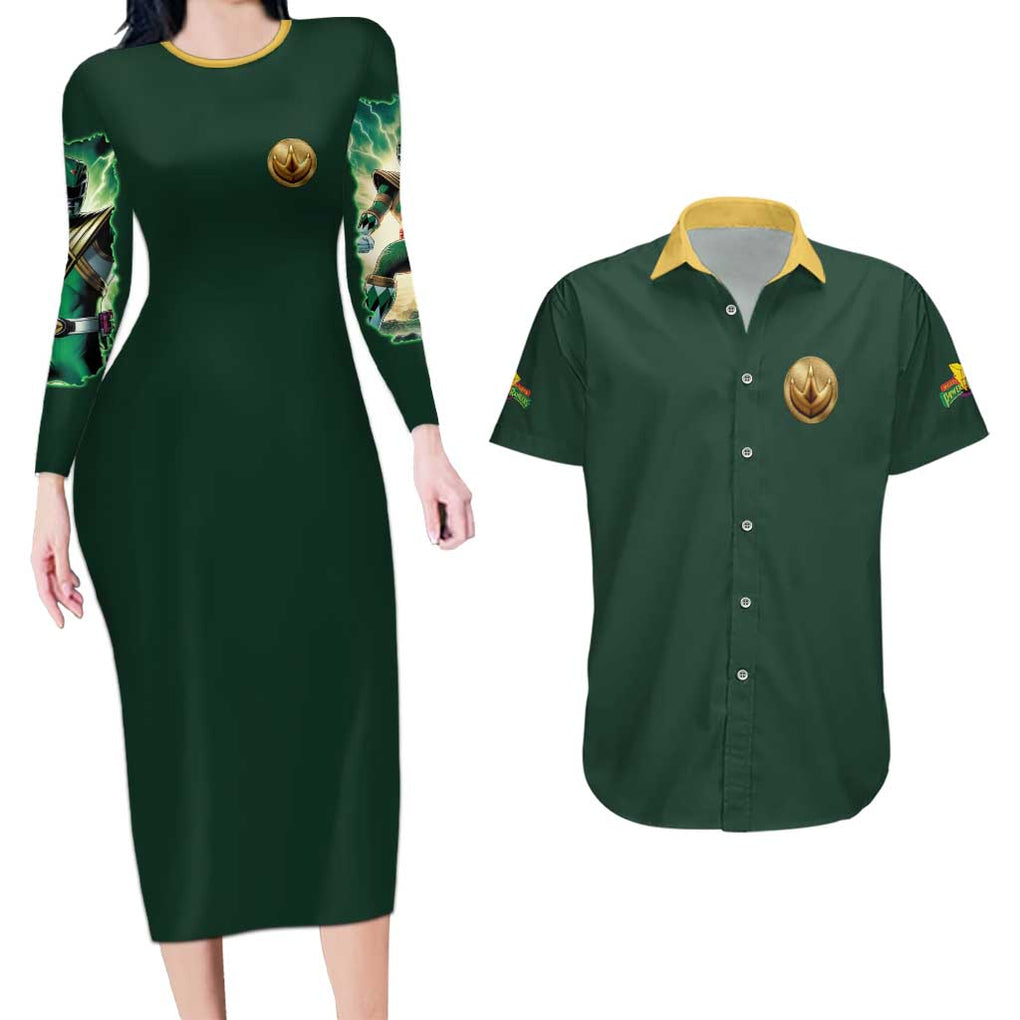 Green Ranger Mighty Morphin Power Rangers Couples Matching Long Sleeve Bodycon Dress and Hawaiian Shirt Japan Anime Style