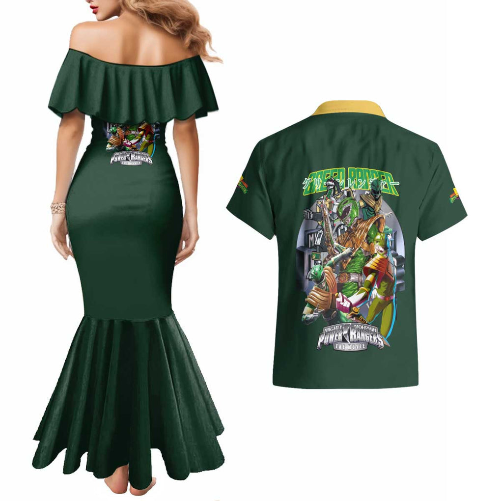 Green Ranger Mighty Morphin Power Rangers Couples Matching Mermaid Dress and Hawaiian Shirt Japan Anime Style
