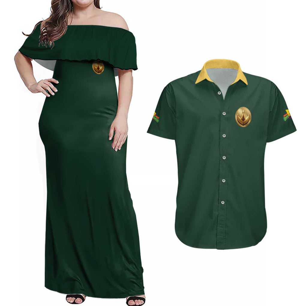 Green Ranger Mighty Morphin Power Rangers Couples Matching Off Shoulder Maxi Dress and Hawaiian Shirt Japan Anime Style