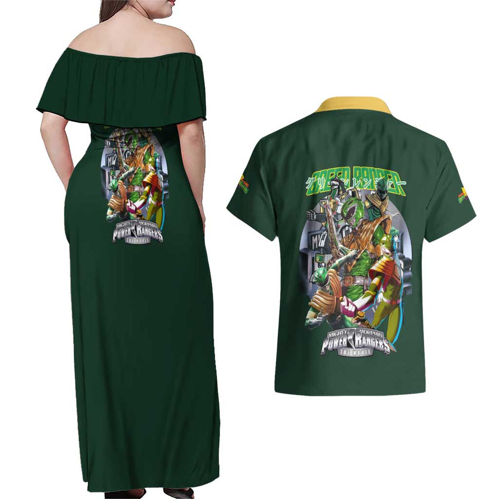 Green Ranger Mighty Morphin Power Rangers Couples Matching Off Shoulder Maxi Dress and Hawaiian Shirt Japan Anime Style