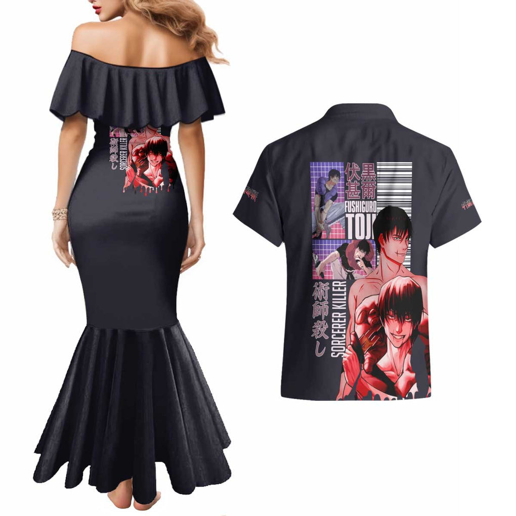 Fushiguro Toji Jujutsu Kaisen Couples Matching Mermaid Dress and Hawaiian Shirt Japan Anime Style
