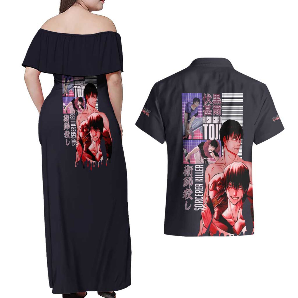 Fushiguro Toji Jujutsu Kaisen Couples Matching Off Shoulder Maxi Dress and Hawaiian Shirt Japan Anime Style