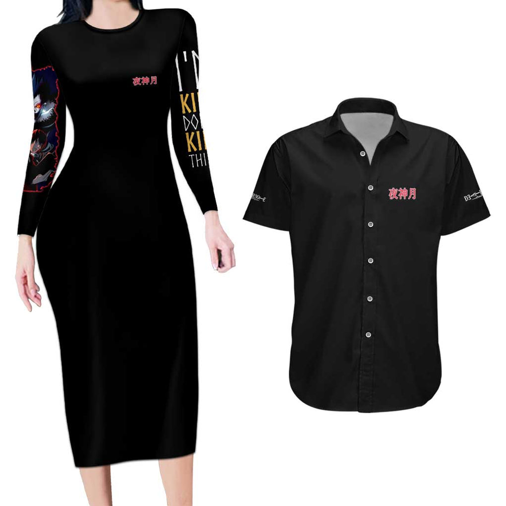 Light Yagami V2 Death Note Couples Matching Long Sleeve Bodycon Dress and Hawaiian Shirt Japan Anime Style