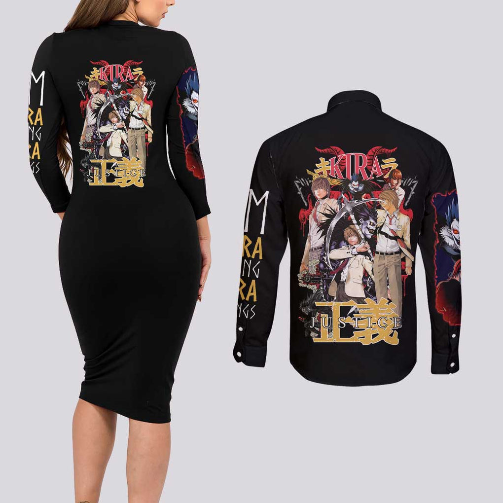 Light Yagami V2 Death Note Couples Matching Long Sleeve Bodycon Dress and Long Sleeve Button Shirt Japan Anime Style