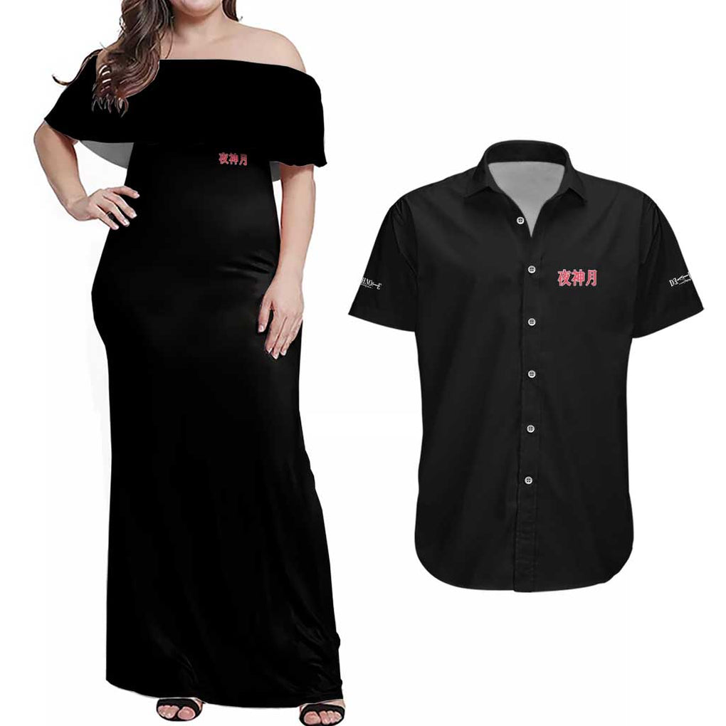 Light Yagami V2 Death Note Couples Matching Off Shoulder Maxi Dress and Hawaiian Shirt Japan Anime Style