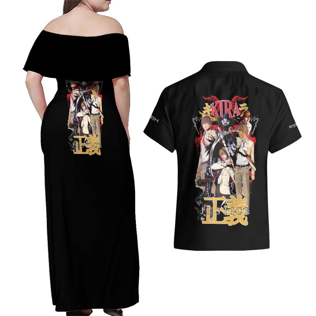 Light Yagami V2 Death Note Couples Matching Off Shoulder Maxi Dress and Hawaiian Shirt Japan Anime Style