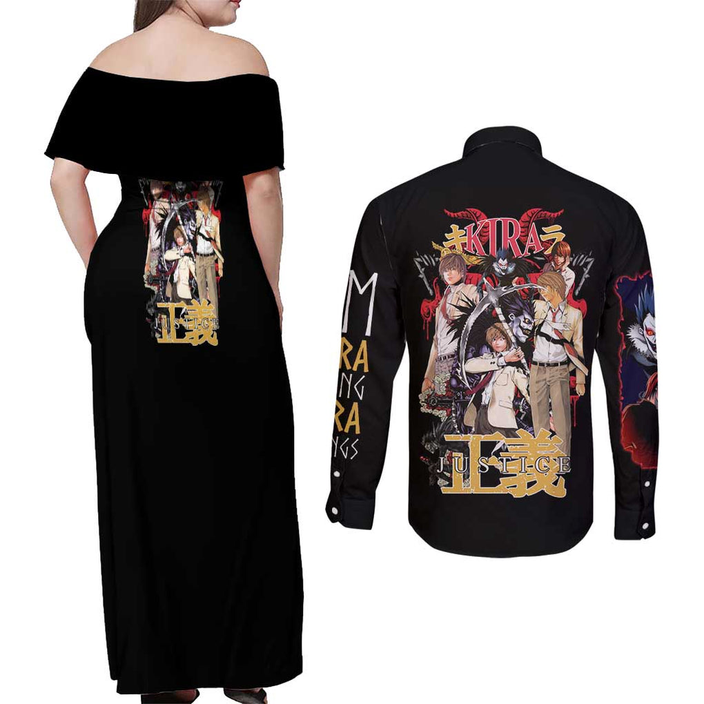 Light Yagami V2 Death Note Couples Matching Off Shoulder Maxi Dress and Long Sleeve Button Shirt Japan Anime Style