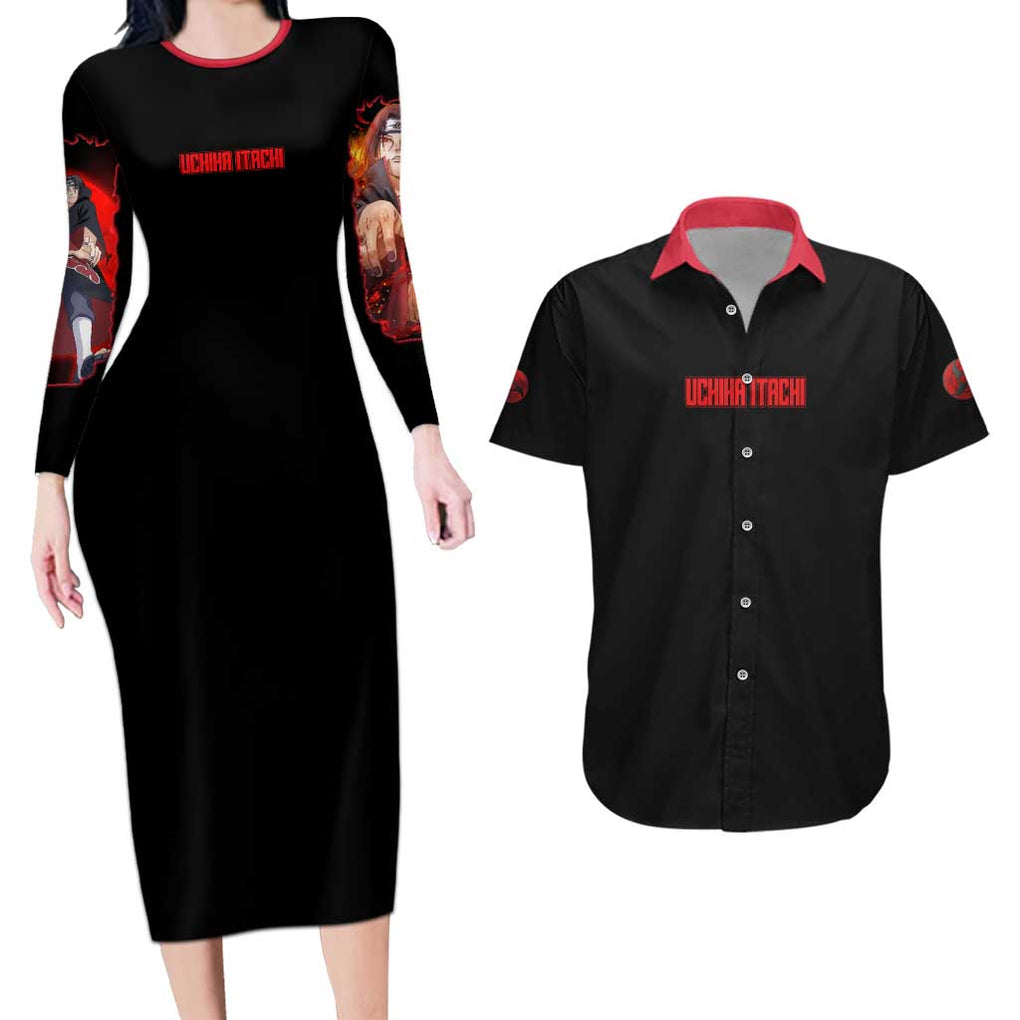 Uchiha Itachi V4 Naruto Couples Matching Long Sleeve Bodycon Dress and Hawaiian Shirt Japan Anime Style