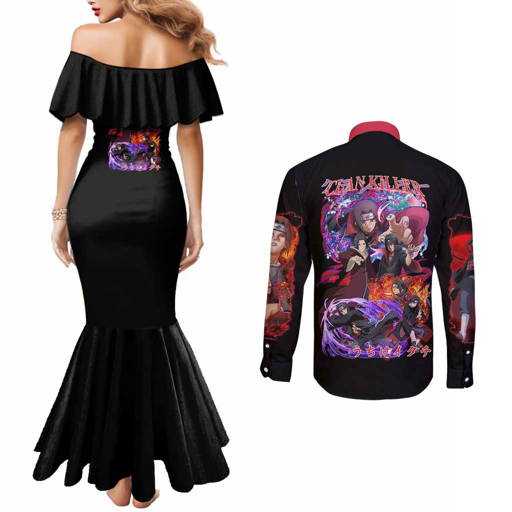 Uchiha Itachi V4 Naruto Couples Matching Mermaid Dress and Long Sleeve Button Shirt Japan Anime Style