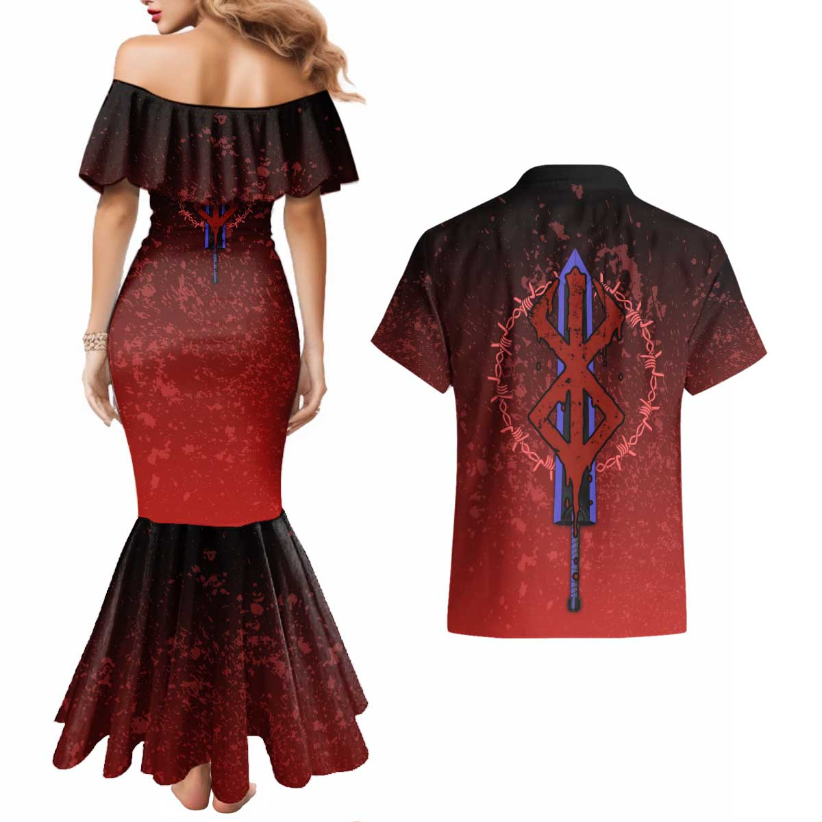 Struggler Berserk Couples Matching Mermaid Dress and Hawaiian Shirt Japan Anime Style - The Mazicc