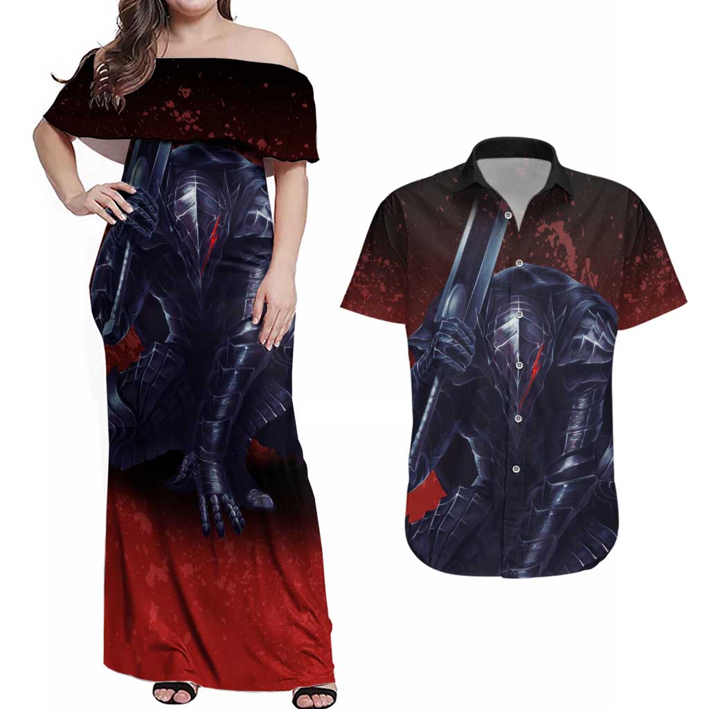 Struggler Berserk Couples Matching Off Shoulder Maxi Dress and Hawaiian Shirt Japan Anime Style - The Mazicc