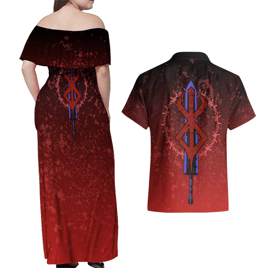 Struggler Berserk Couples Matching Off Shoulder Maxi Dress and Hawaiian Shirt Japan Anime Style - The Mazicc