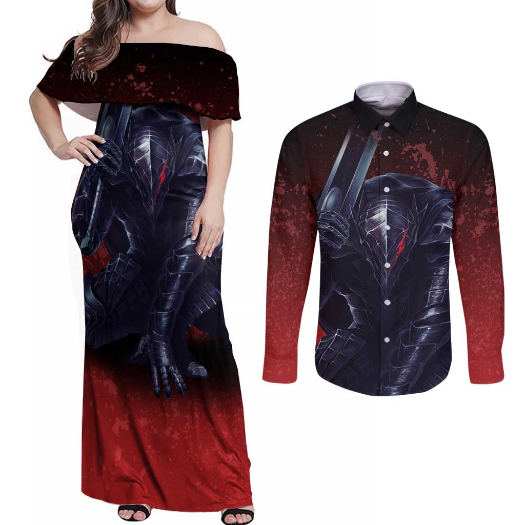 Struggler Berserk Couples Matching Off Shoulder Maxi Dress and Long Sleeve Button Shirt Japan Anime Style - The Mazicc