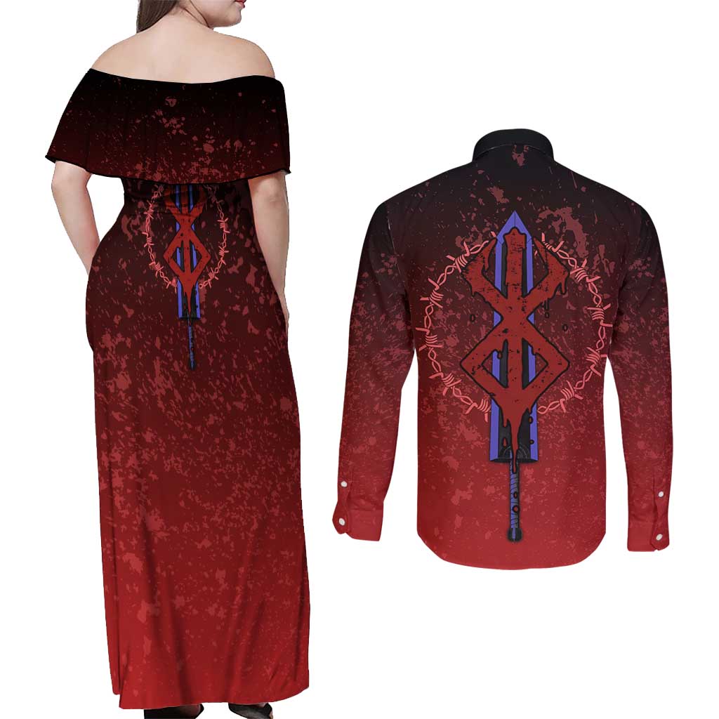 Struggler Berserk Couples Matching Off Shoulder Maxi Dress and Long Sleeve Button Shirt Japan Anime Style - The Mazicc