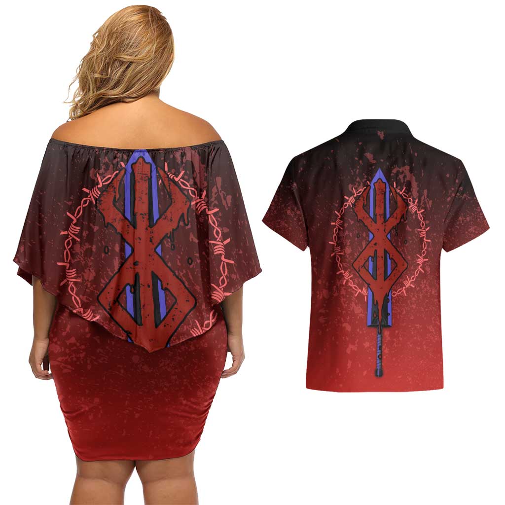 Struggler Berserk Couples Matching Off Shoulder Short Dress and Hawaiian Shirt Japan Anime Style - The Mazicc