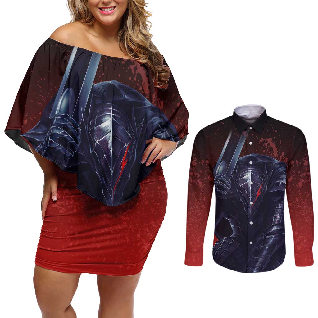 Struggler Berserk Couples Matching Off Shoulder Short Dress and Long Sleeve Button Shirt Japan Anime Style - The Mazicc