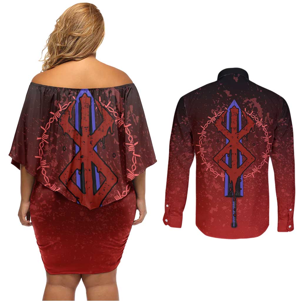 Struggler Berserk Couples Matching Off Shoulder Short Dress and Long Sleeve Button Shirt Japan Anime Style - The Mazicc