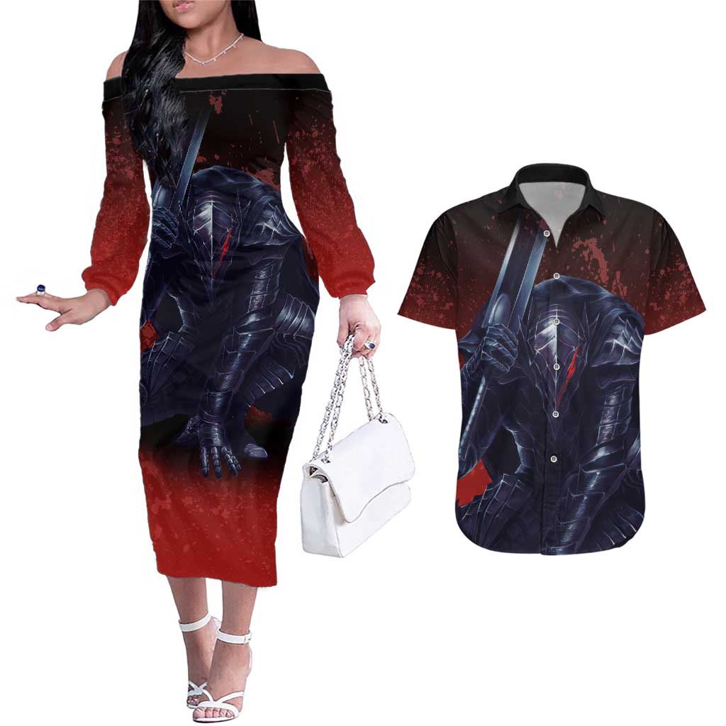 Struggler Berserk Couples Matching Off The Shoulder Long Sleeve Dress and Hawaiian Shirt Japan Anime Style - The Mazicc