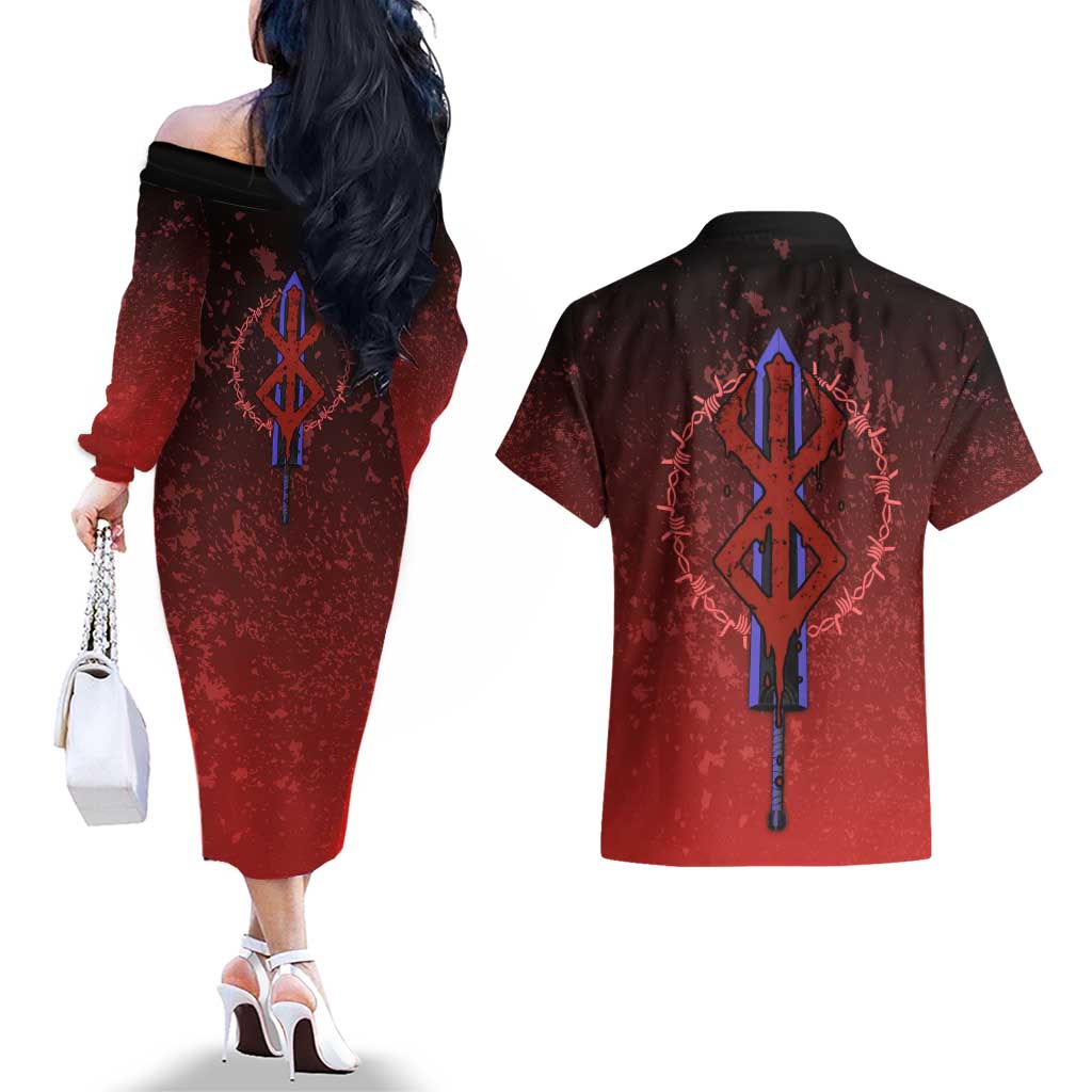 Struggler Berserk Couples Matching Off The Shoulder Long Sleeve Dress and Hawaiian Shirt Japan Anime Style - The Mazicc
