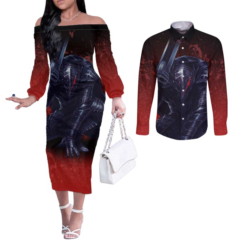 Struggler Berserk Couples Matching Off The Shoulder Long Sleeve Dress and Long Sleeve Button Shirt Japan Anime Style - The Mazicc