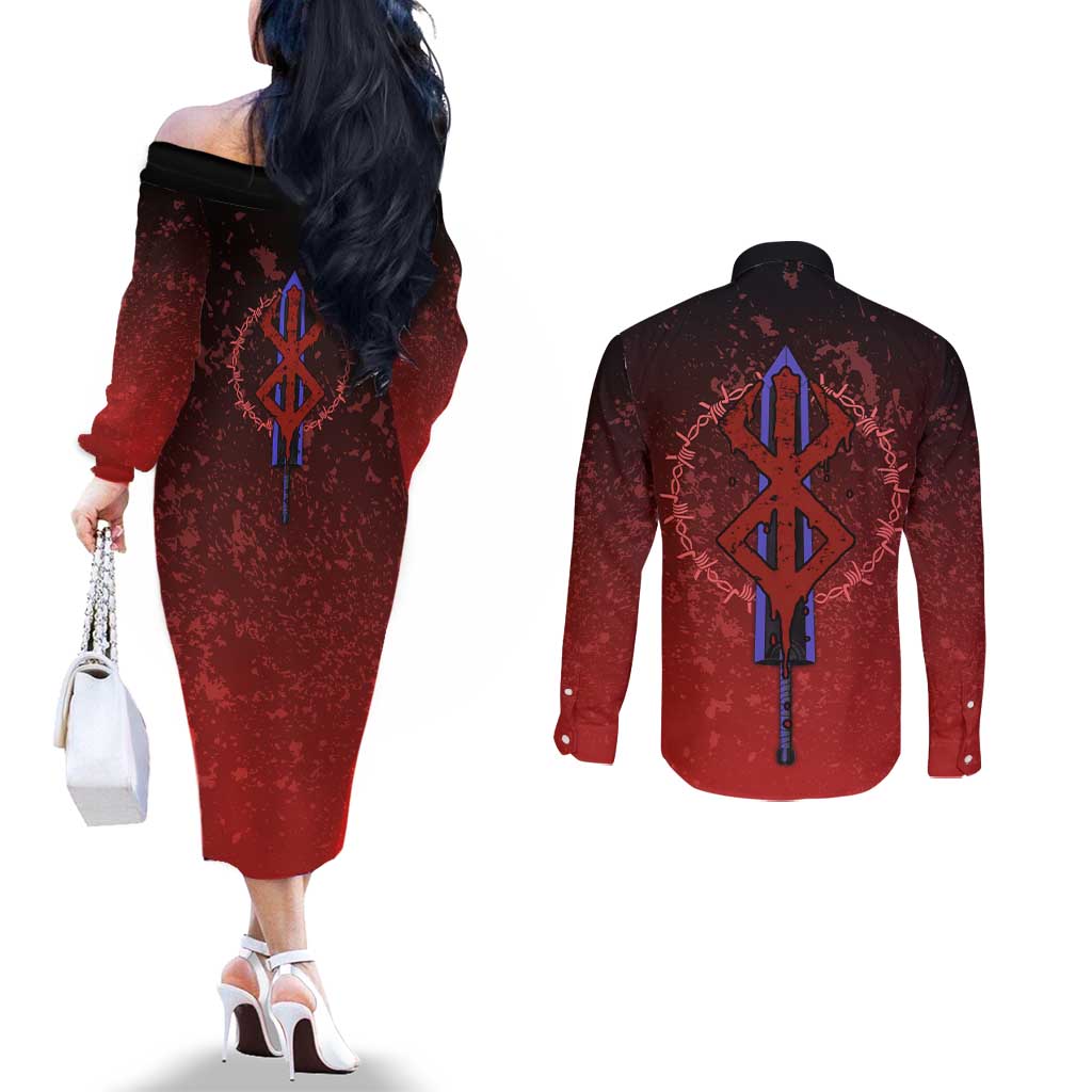 Struggler Berserk Couples Matching Off The Shoulder Long Sleeve Dress and Long Sleeve Button Shirt Japan Anime Style - The Mazicc