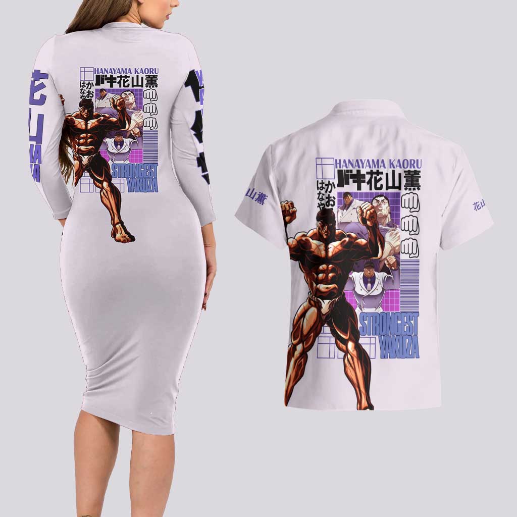 Hanayama Kaoru Baki Couples Matching Long Sleeve Bodycon Dress and Hawaiian Shirt Japan Anime Style - The Mazicc