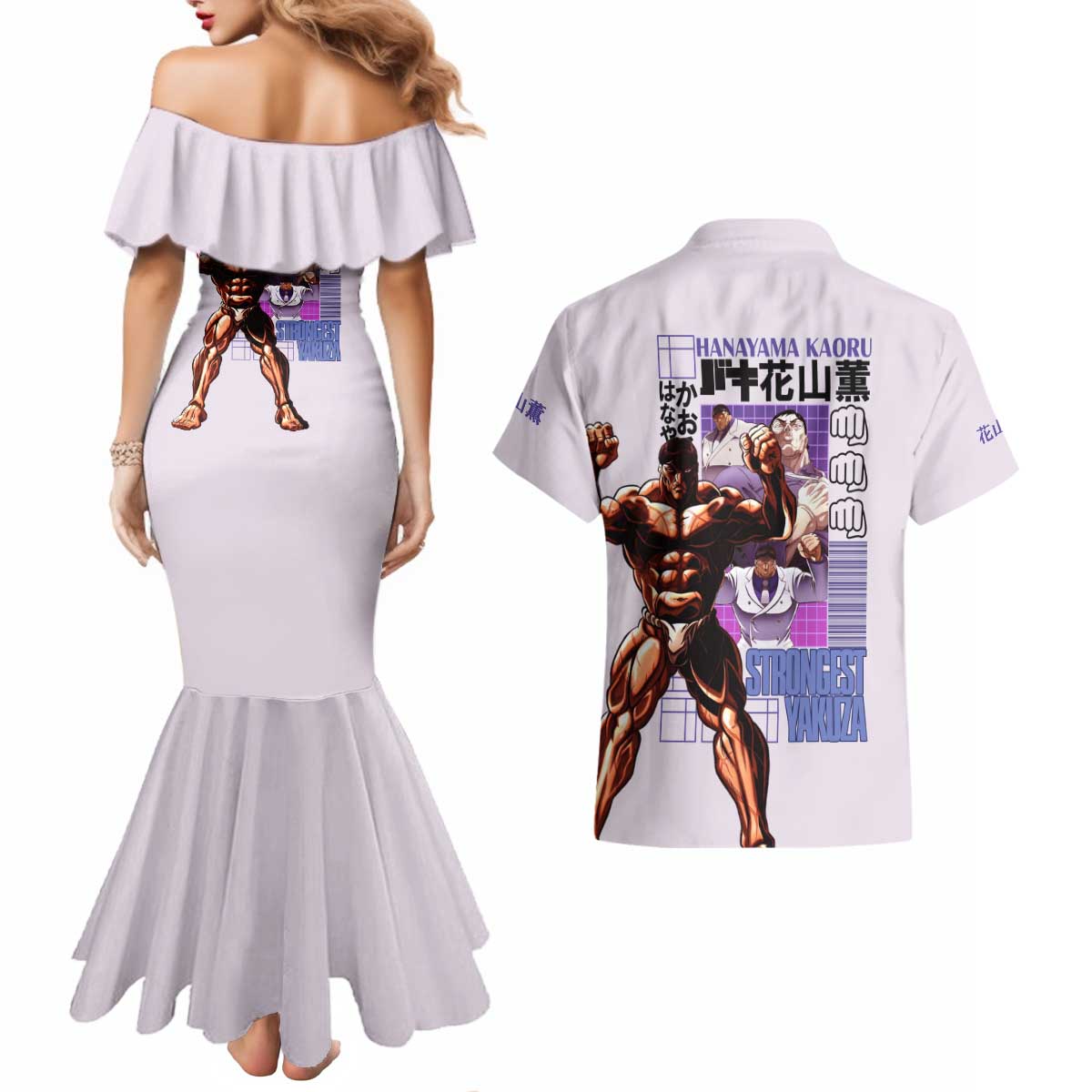 Hanayama Kaoru Baki Couples Matching Mermaid Dress and Hawaiian Shirt Japan Anime Style - The Mazicc