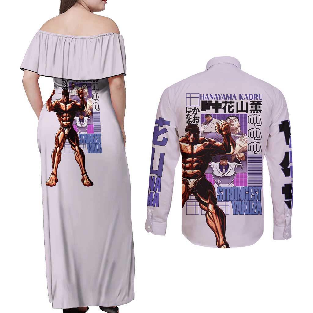 Hanayama Kaoru Baki Couples Matching Off Shoulder Maxi Dress and Long Sleeve Button Shirt Japan Anime Style - The Mazicc