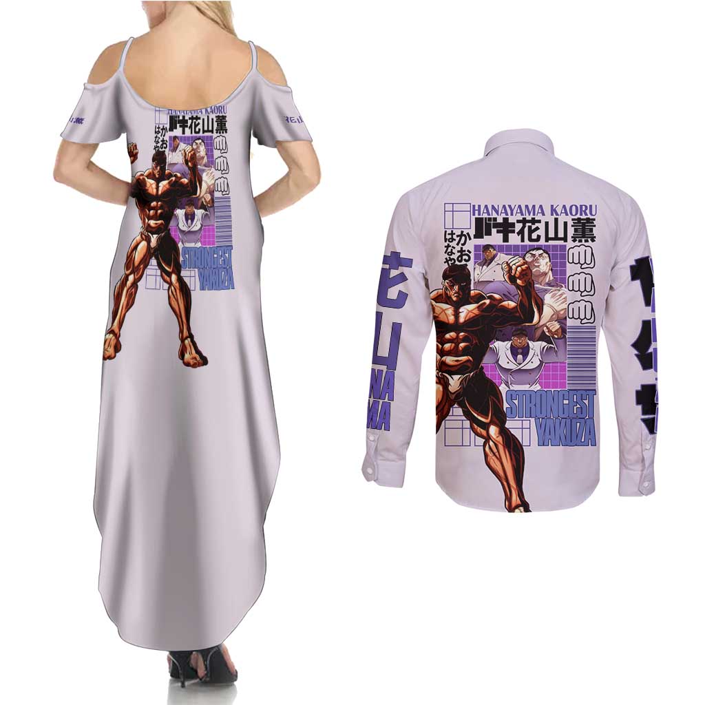 Hanayama Kaoru Baki Couples Matching Summer Maxi Dress and Long Sleeve Button Shirt Japan Anime Style - The Mazicc