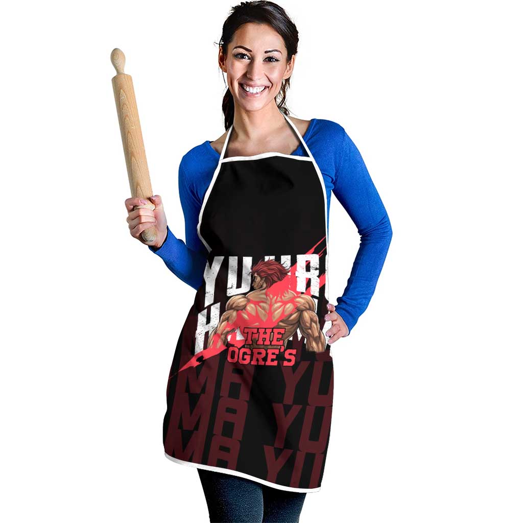 Yujiro Hanma The Ogre Baki Series Gym Theme Apron with Muscular Back Design and Bold Typography - The Mazicc