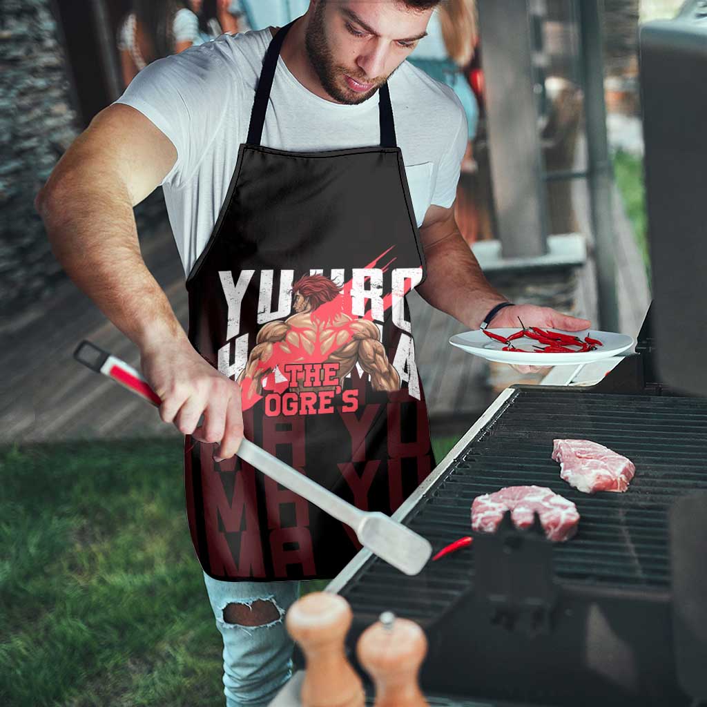 Yujiro Hanma The Ogre Baki Series Gym Theme Apron with Muscular Back Design and Bold Typography - The Mazicc