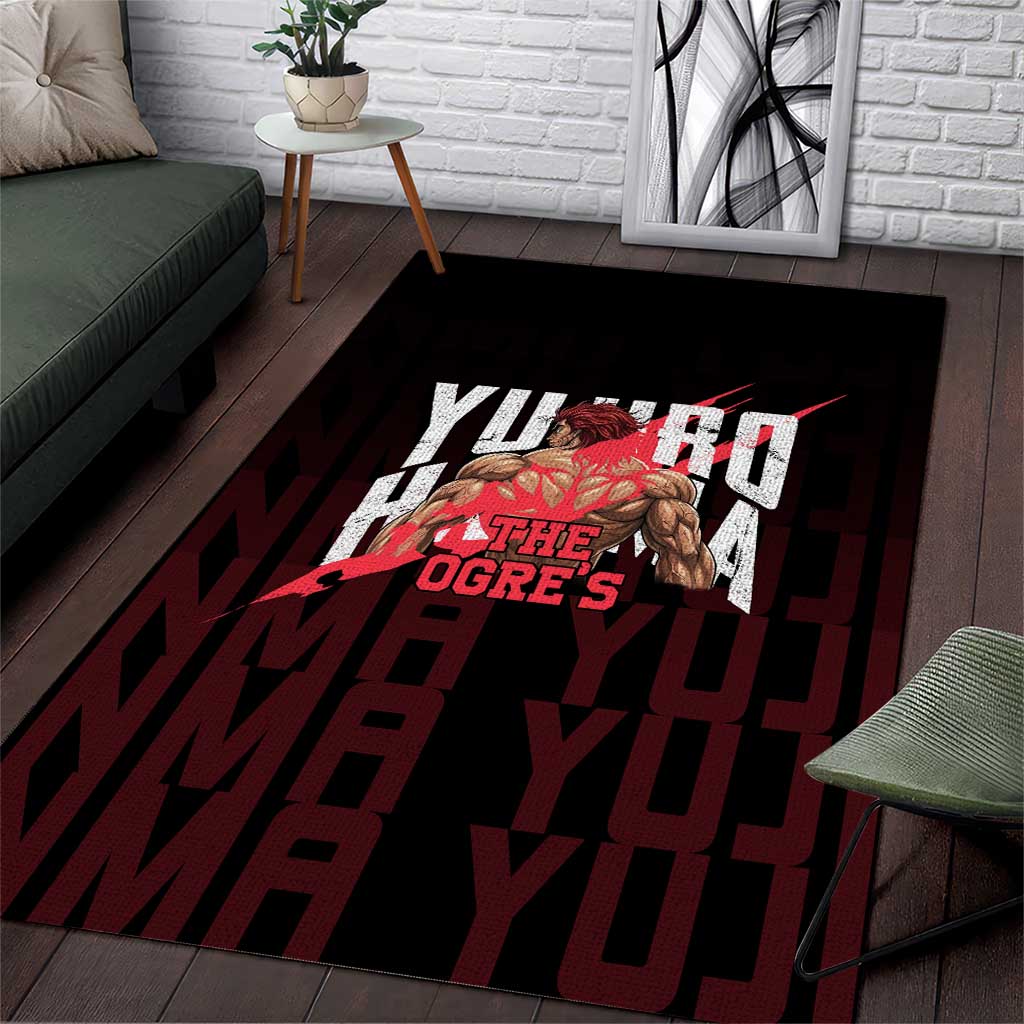 Yujiro Hanma The Ogre Baki Series Gym Theme Area Rug with Muscular Back Design and Bold Typography - The Mazicc